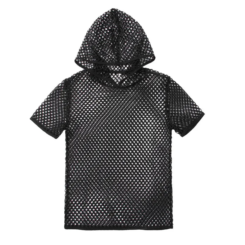 Men's Rainbow Mesh See through Fishnet T Shirt 2021 Sexy Short Sleeve Transparent Tshirt Homme Hip Hop Streetwear Camisetas 5XL - Pride Bow