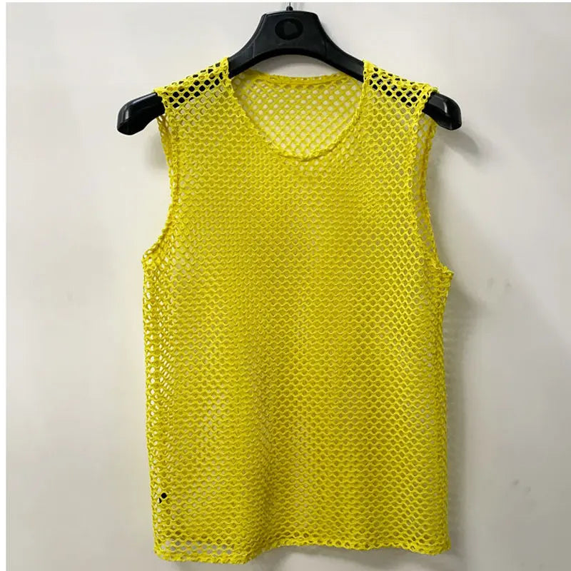 Men's Rainbow Mesh See through Fishnet T Shirt 2021 Sexy Short Sleeve Transparent Tshirt Homme Hip Hop Streetwear Camisetas 5XL - Pride Bow