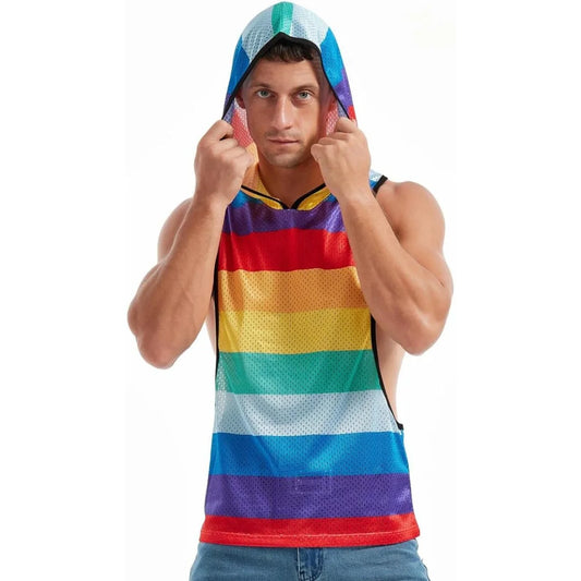FIROTTII Mens Crop Tops Sexy Fishnet Mesh See Through Crop Tank Tops for Men - Pride Bow