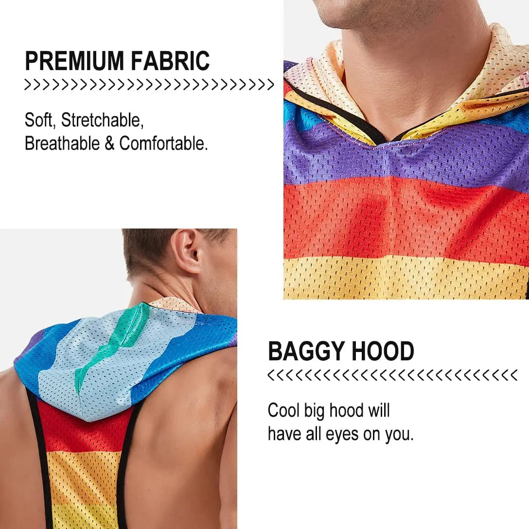 FIROTTII Mens Crop Tops Sexy Fishnet Mesh See Through Crop Tank Tops for Men - Pride Bow