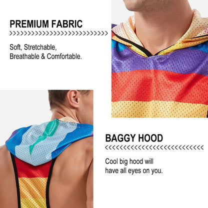 FIROTTII Mens Crop Tops Sexy Fishnet Mesh See Through Crop Tank Tops for Men - Pride Bow