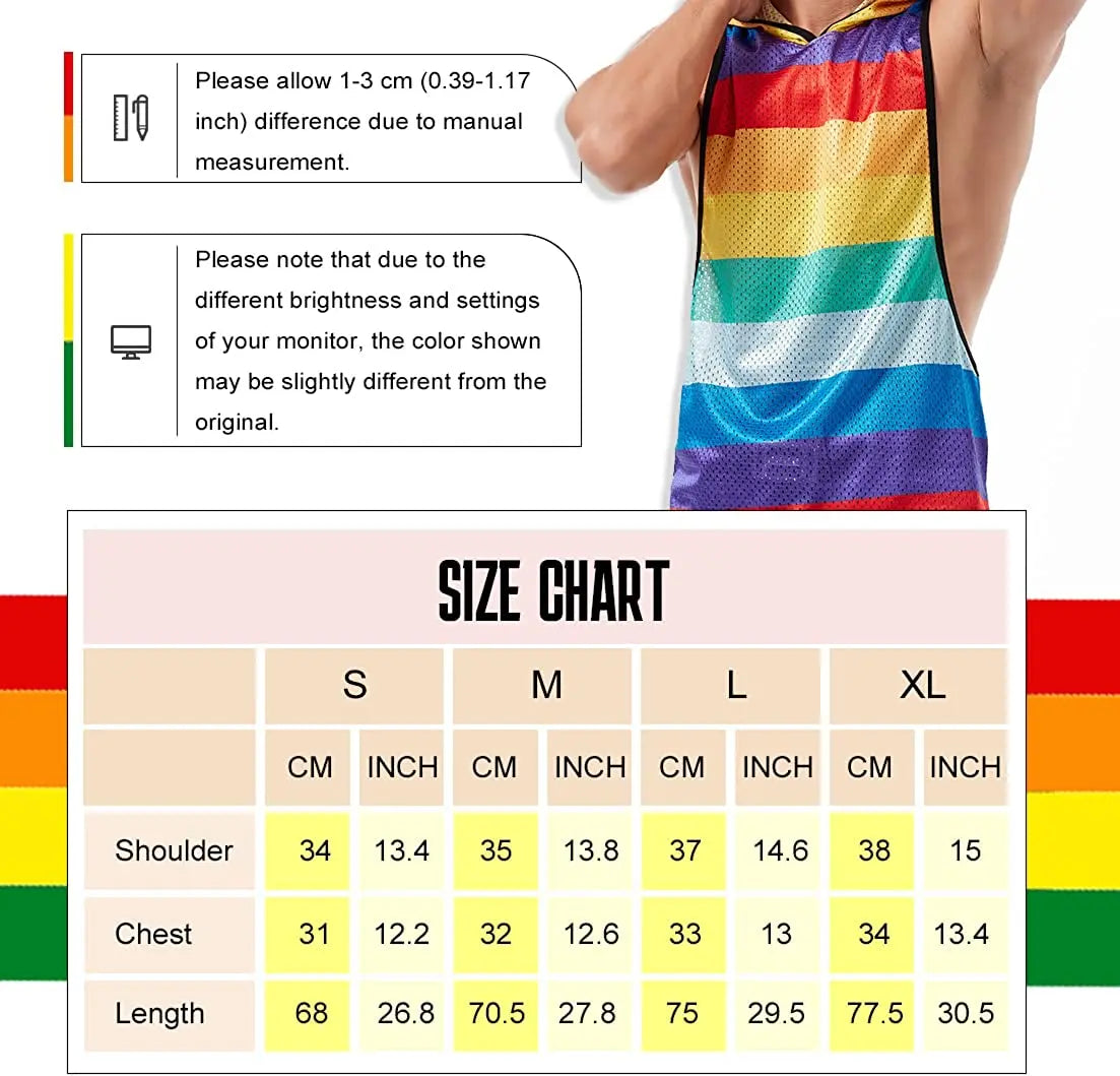 FIROTTII Mens Crop Tops Sexy Fishnet Mesh See Through Crop Tank Tops for Men - Pride Bow