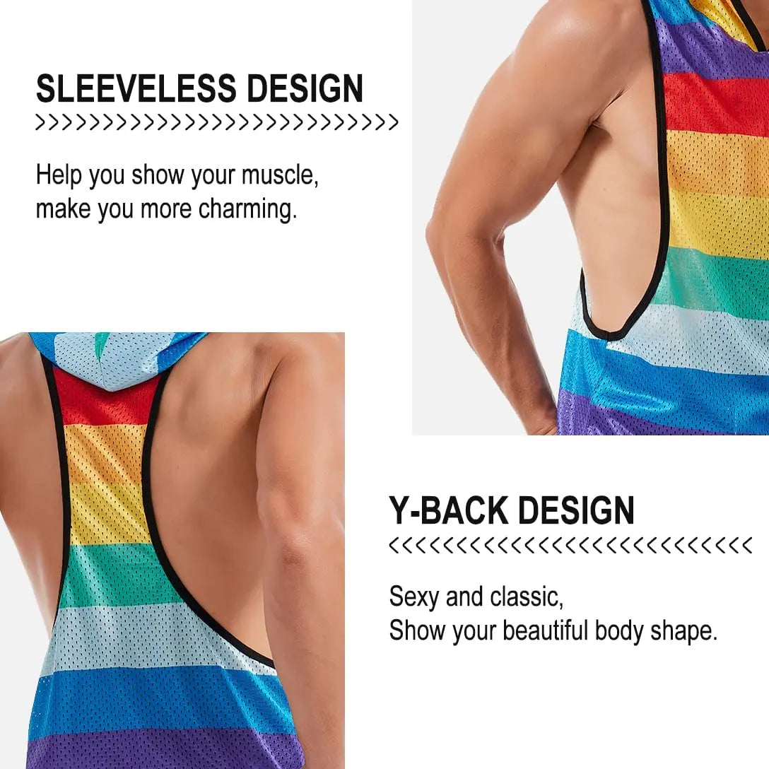 FIROTTII Mens Crop Tops Sexy Fishnet Mesh See Through Crop Tank Tops for Men - Pride Bow