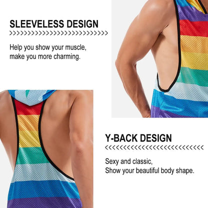 FIROTTII Mens Crop Tops Sexy Fishnet Mesh See Through Crop Tank Tops for Men - Pride Bow