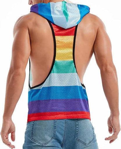 FIROTTII Mens Crop Tops Sexy Fishnet Mesh See Through Crop Tank Tops for Men - Pride Bow
