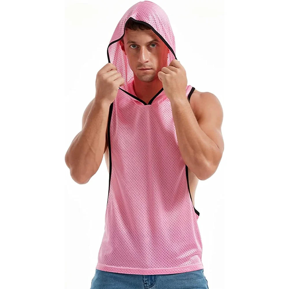 FIROTTII Mens Crop Tops Sexy Fishnet Mesh See Through Crop Tank Tops for Men - Pride Bow