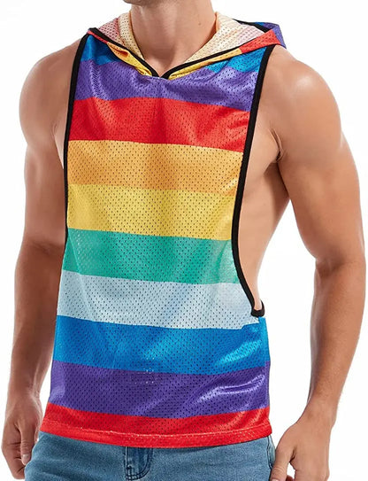 FIROTTII Mens Crop Tops Sexy Fishnet Mesh See Through Crop Tank Tops for Men - Pride Bow